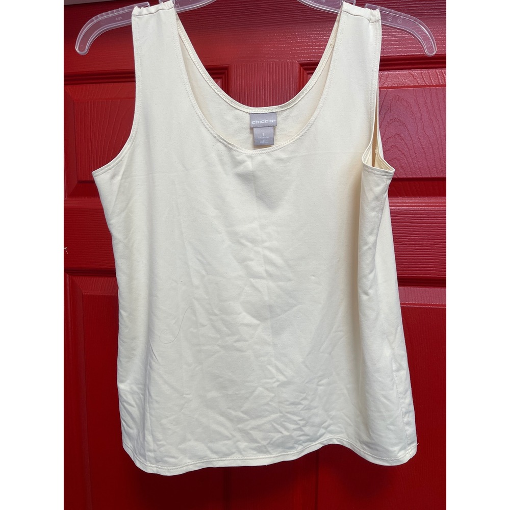 Chicos Cream Ivory Scoop Neck Tank Top Sleeveless Knit Layering Shell Size 1 M